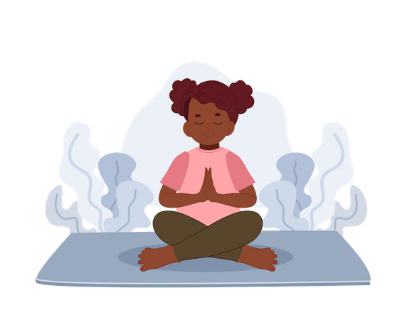 Menina africana meditando em pose de lótus  Ilustração