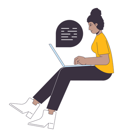 Garota afro-americana digitando no computador  Ilustração