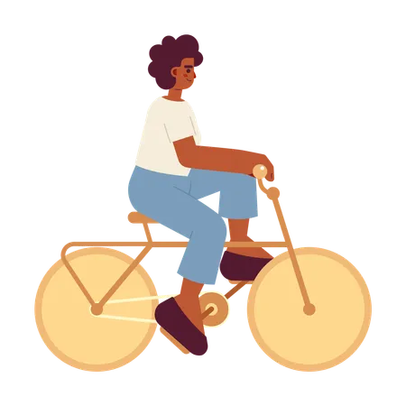 Garota esportiva afro-americana em bicicleta  Ilustração