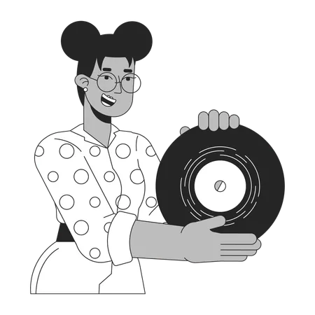 Garota afro-americana mostrando disco de vinil  Ilustração