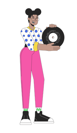 Garota afro-americana segurando disco de vinil  Ilustração