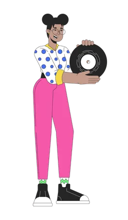 Garota afro-americana segurando disco de vinil  Ilustração