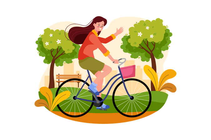 Menina andando de bicicleta  Ilustração