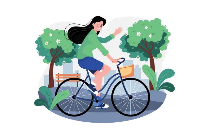 Menina andando de bicicleta  Ilustração