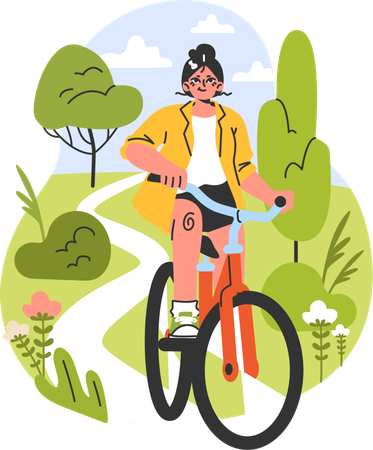 Menina andando de bicicleta ao ar livre  Ilustração