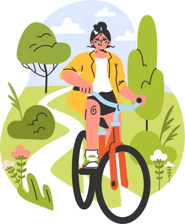 Menina andando de bicicleta ao ar livre  Ilustração