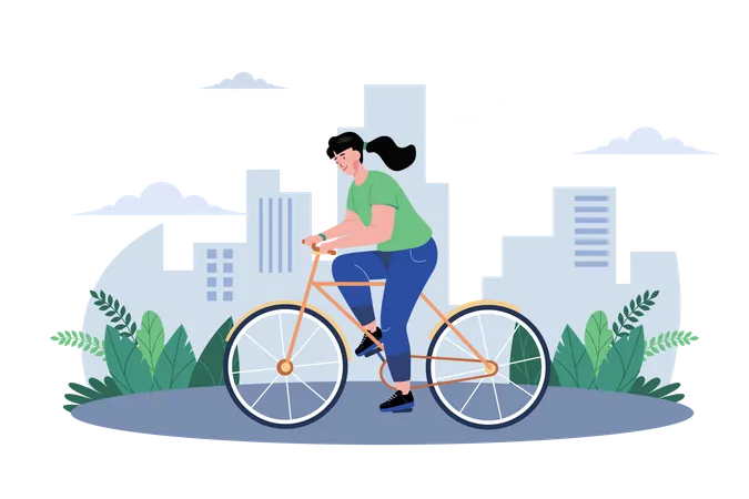 Menina andando de bicicleta na rua  Ilustração