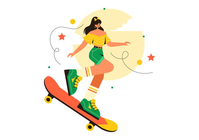 Menina andando de skate  Ilustração