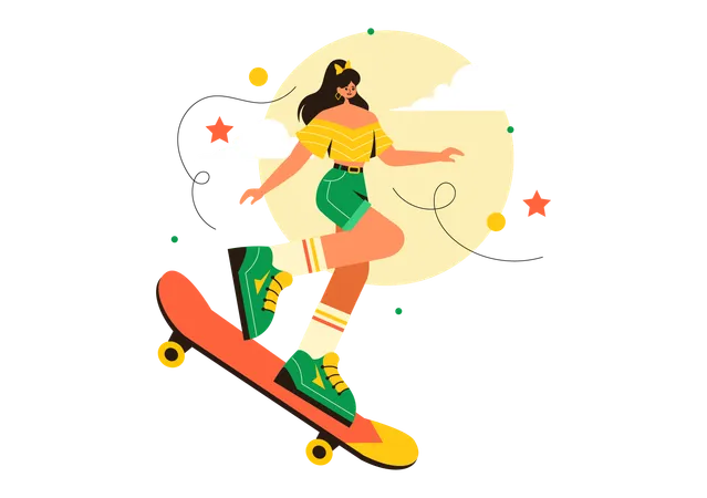 Menina andando de skate  Ilustração