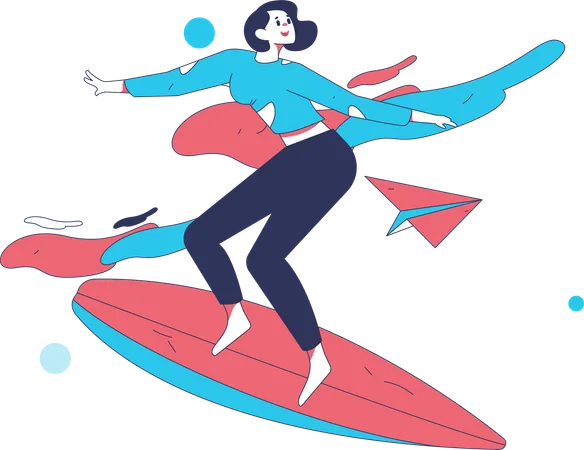 Garota andando na prancha de surf  Ilustração