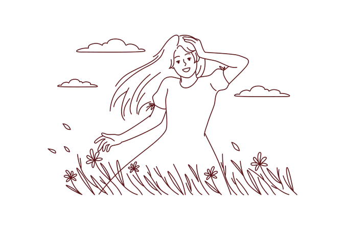 Menina andando no campo  Illustration