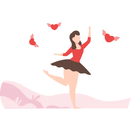 A Garota Dancando Com Asas De Amor Ilustração