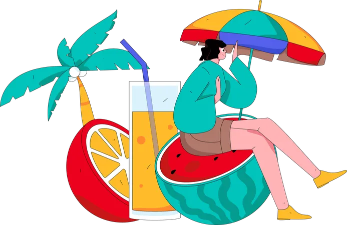 Garota aproveite a viagem de verão  Ilustração