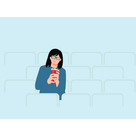 Garota assistindo filme no cinema  Ilustração