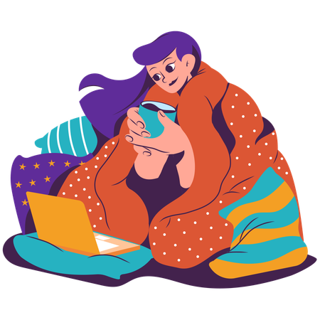 Garota assistindo filme no fim de semana  Ilustração