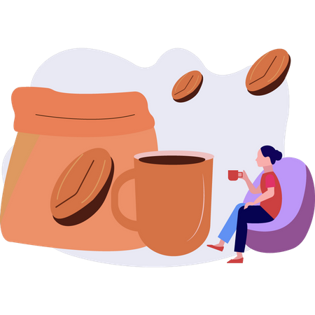 Menina tomando café  Ilustração