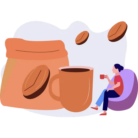 Menina tomando café  Ilustração