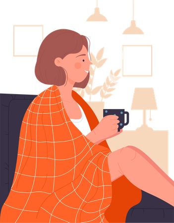 Menina tomando café quente  Ilustração