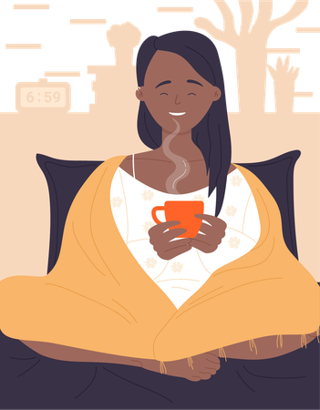 Menina tomando café quente  Ilustração