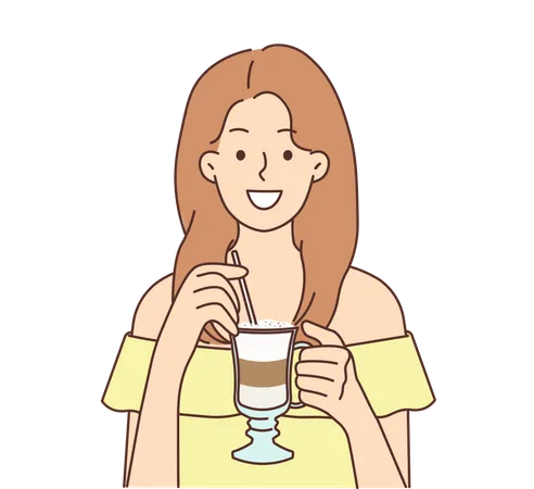 Menina bebendo suco  Ilustração