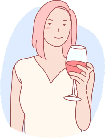 Menina bebendo vinho  Ilustração