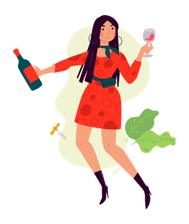 Menina bebendo vinho  Ilustração