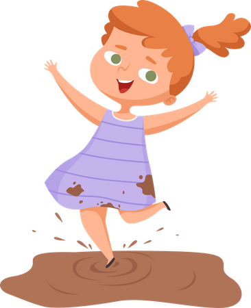 Menina brincando na lama  Ilustração