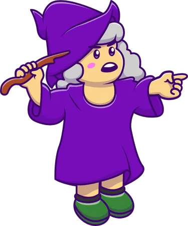 Menina bruxa segurando um bastão mágico  Ilustração