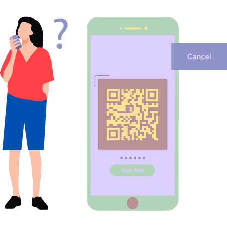 Menina cancelou leitura de código QR  Ilustração