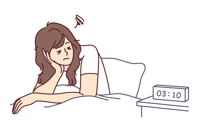 Garota cansada assistindo despertador  Ilustração