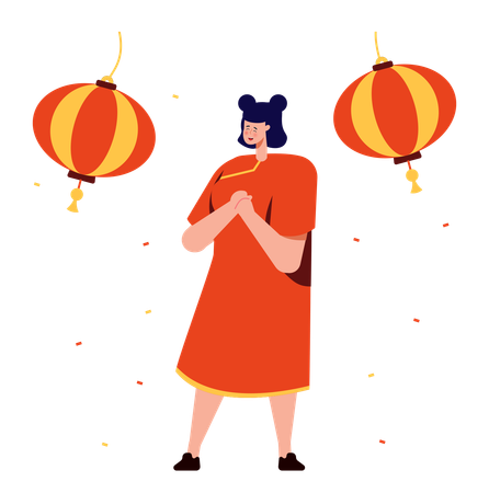 Menina chinesa comemorando o ano novo chinês  Ilustração