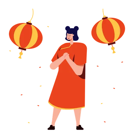 Menina chinesa comemorando o ano novo chinês  Ilustração