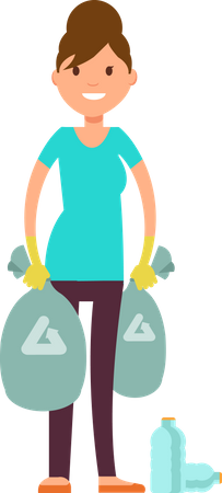 Garota coletando lixo da cidade e resíduos plásticos para reciclagem  Ilustração