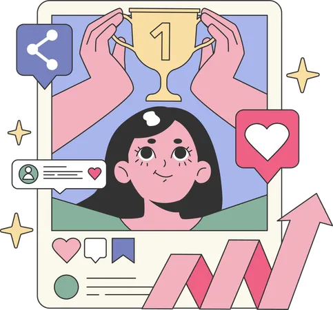 Garota divulgando história de sucesso nas redes sociais  Ilustração