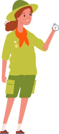 Garota com bússola em uniforme de escoteiro  Ilustração