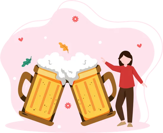 Menina com copo de cerveja  Ilustração