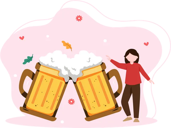 Menina com copo de cerveja  Ilustração