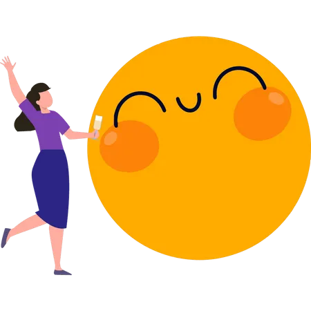 Garota com emoji  Ilustração