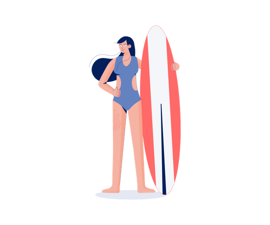 Menina com prancha de surf  Ilustração