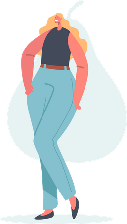 Menina com quadris largos e cintura estreita posando em jeans azul  Ilustração