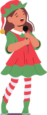 Garota com uma fantasia festiva de Natal do elfo  Ilustração