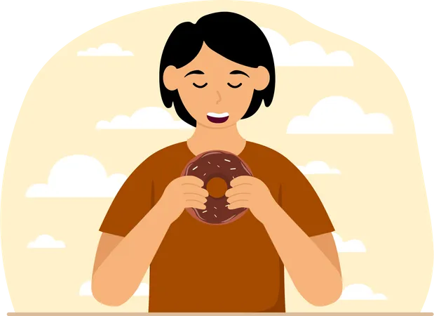 Menina comendo donut  Illustration