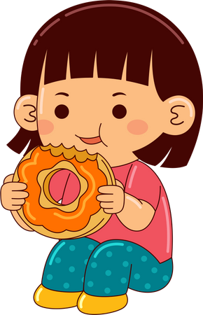 Menina comendo donut  Ilustração