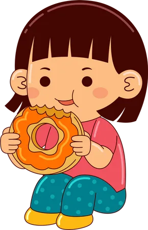 Menina Criancas Comendo Donut Ilustração
