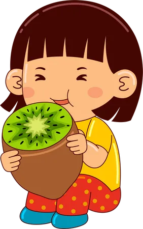 Menina comendo kiwi  Ilustração