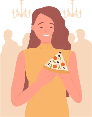 Menina comendo pizza  Ilustração