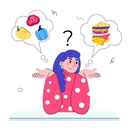 Garota tendo pensamentos sobre comida  Ilustração