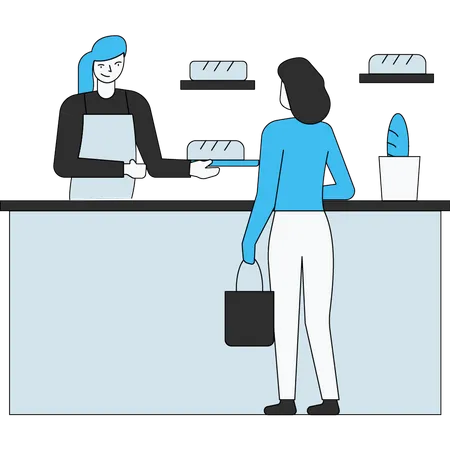 Garota comprando pão na padaria  Ilustração