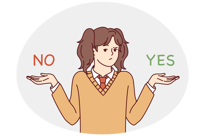 Garota confusa toma decisão  Ilustração