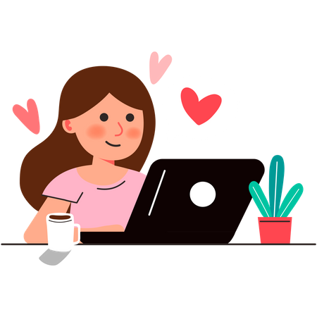 Garota conversando em aplicativo de namoro online  Ilustração